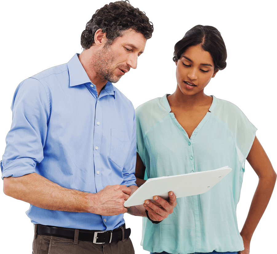 male faculty member talking to female student