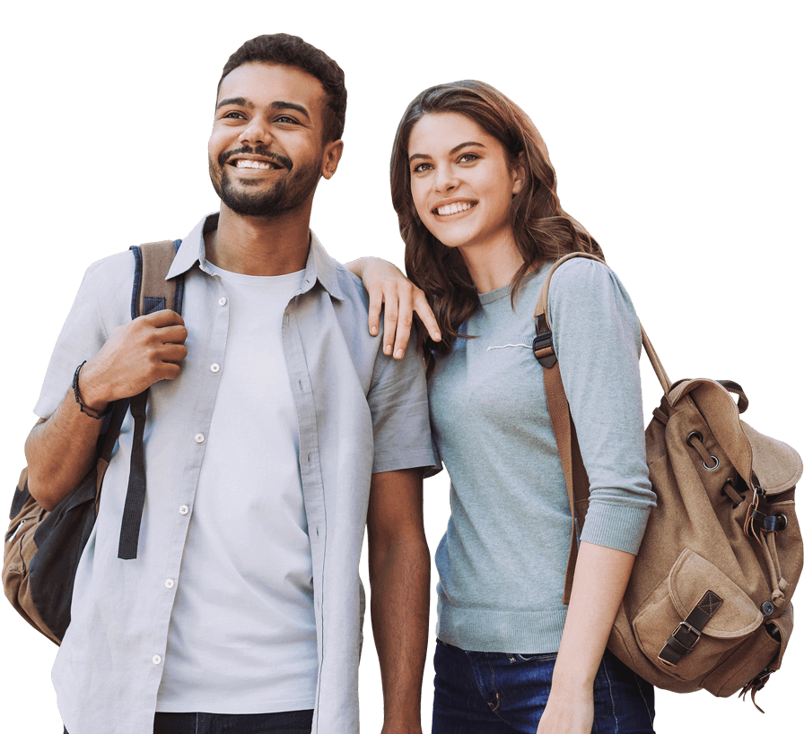male and female college student holding backpacks